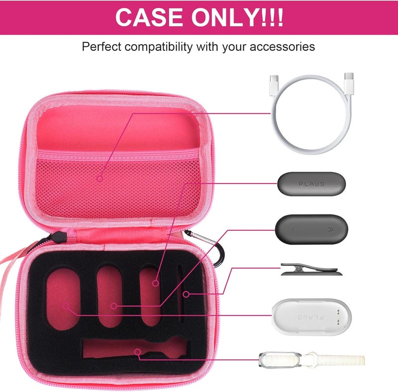 YouKnow Hard Case Compatible with PLAUD NotePin AI Voice Recorder - with Custom Foam Insert Holds Recorder, Magnetic Pin, Clip, Dock, Wristband & Cable (Case Only) (Pink) - Image 2